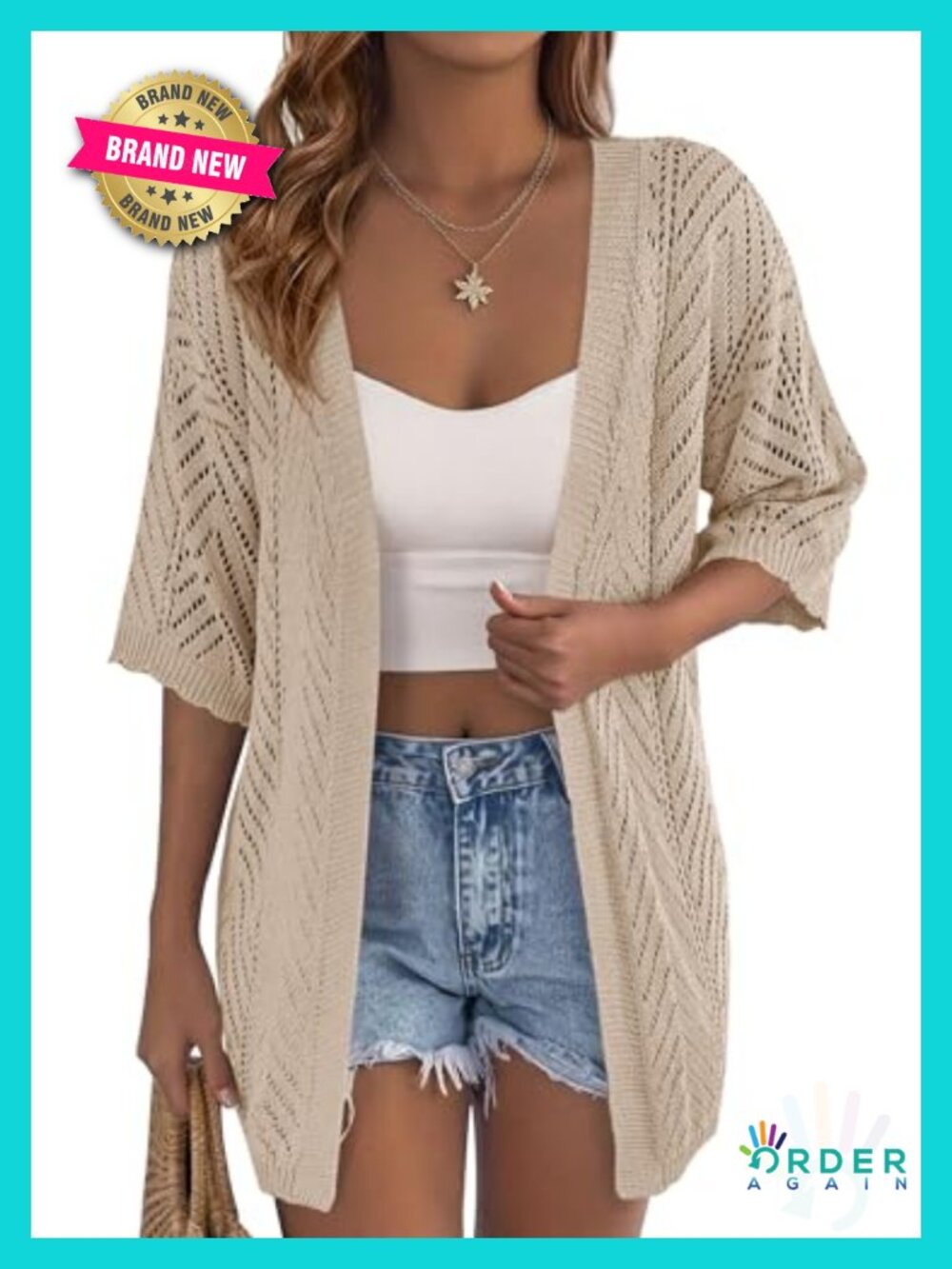 Lightweight Summer Short Sleeve Cardigan Open Front Crochet Knit